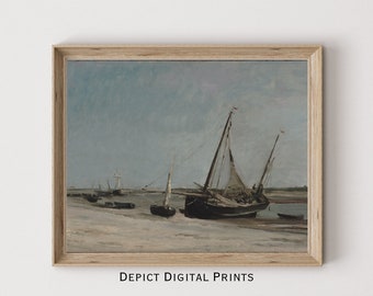 Vintage Fishing Boat Painting, Coastal Nautical Wall Art (Digital Download)