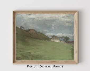 Vintage Green Field-landschapsschilderkunst, rustieke boerderijkunst (digitale download) 247