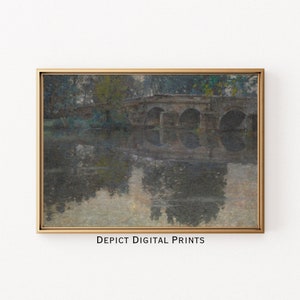 Bridge Landscape Painting Dark Landscape Water Reflection Art Print Home Decor Wall Art  Digital Download  Vintage Landscape