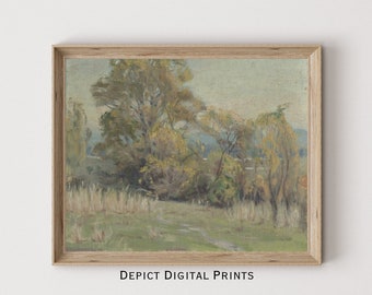 Green Tonal Landscape Painting, Vintage Wall Art Print (Digital Download)