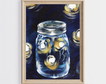 Firefly Jar Art Print, Nostalgic Kids Room Decor (Digital Printable)