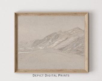 Neutral Mountain Landscape Drawing, Vintage Tonal Art (Digital Download)