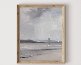 Vintage Nautical Boat Painting, Coastal Beach Art Print (Digital Download)