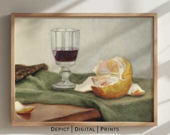 Vintage Kitchen Still Life Art Print, Wine & Fruit (Digital Download)288