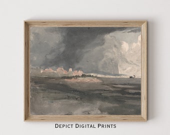 Stormy Watercolor Landscape Art Print, Countryside Scenery (Digital Download)