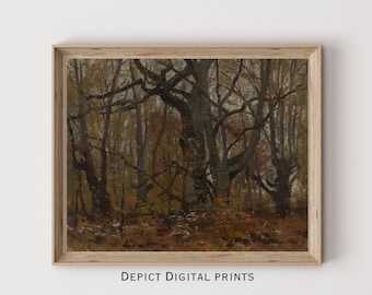 Moody Fall Landscape Painting  Autumn Woodland Art Print  Changing Leave Tree Art Wall Hanging  Digital Download Vintage Art Print | 162 |