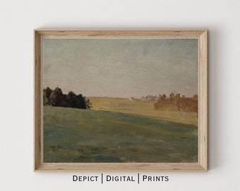 Impresión artística vintage de paisaje de colinas verdes (descarga digital)