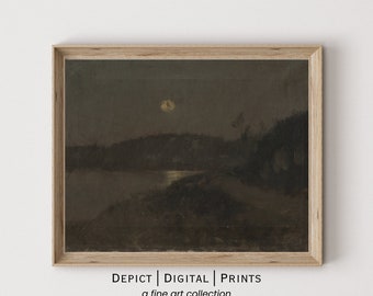 Moody Nighttime Landscape Print, Dark Moon Art (Digital Download)294