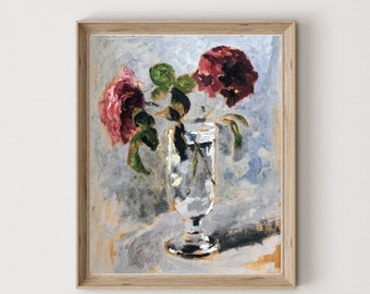 Rose in a Glass Vase Painting | Digital Download | Vintage Art Print