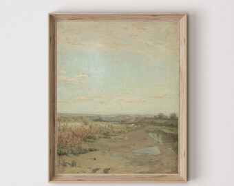 Vintage Pastel Landscape Art Print, Countryside Scenery (Digital Download)302