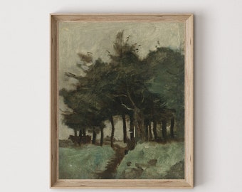 Moody Green Forest-schilderij, vintage muurkunstdruk (digitale download) 240