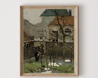 Vintage Backyard Garden Art Print, Fall Trees (Digital Download)295