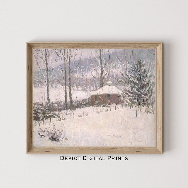 Winter Art Landscape Painting Wintery Snow Scene Art Print Snowy House Tree  Digital Download  Vintage Art Print | 145 |