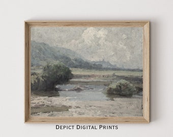 Vintage Landscape Painting, Tonal Country Wall Art (Digital Download)