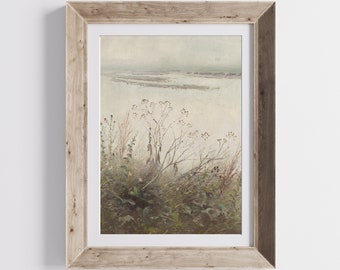 Vintage Waterscape Art Print, Neutral Coastal Cottage Decor (Digital Download)