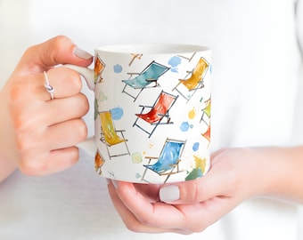 Aquarelle, Mug chaise de jardin, Chaises de plage Midwest, Mug à café de 11 oz, Cadeau pour lui, Cadeau pour elle