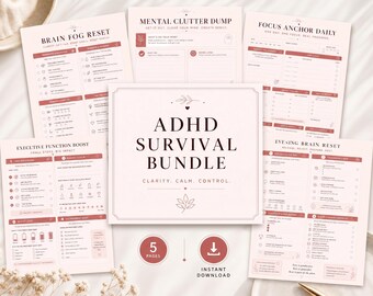 ADHD Survival Bundle Printable PDF | Brain Dump, Daily, Weekly Planner (Digital Download)