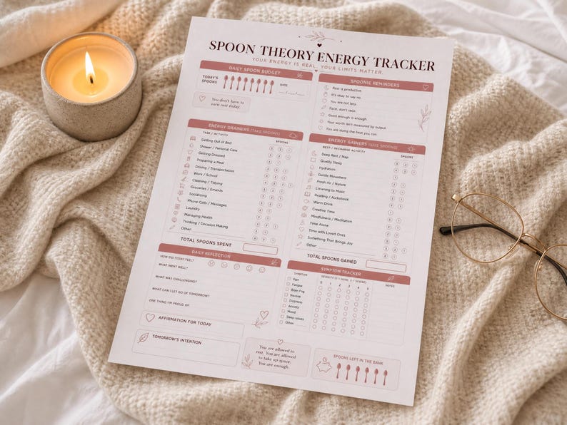 Spoon Theory Energy Planner | Chronic Illness Fatigue | Low Energy Pacing Printable | Spoonie (Digital Download) image 3
