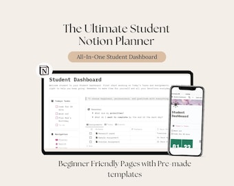 Student Notion Planner, All-in-One Life Tracker Dashboard (Digital Download)