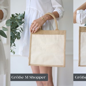 Duurzame jute tas gepersonaliseerd met jouw naam & initiaal Cadeau-idee jute tas boodschappentas van jute en katoen afbeelding 5