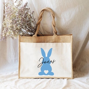 Nachhaltige Jute-Tasche Personalisierte Ostertasche Osterbeutel Osterhase Geschenk Tasche Jute Beutel Einkaufstasche aus Jute und Baumwolle Bild 4