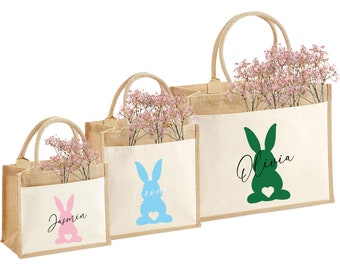 Sac en jute durable Sac de Pâques personnalisé Sac de Pâques Sac cadeau lapin de Pâques Sac en jute Sac à provisions en jute et coton