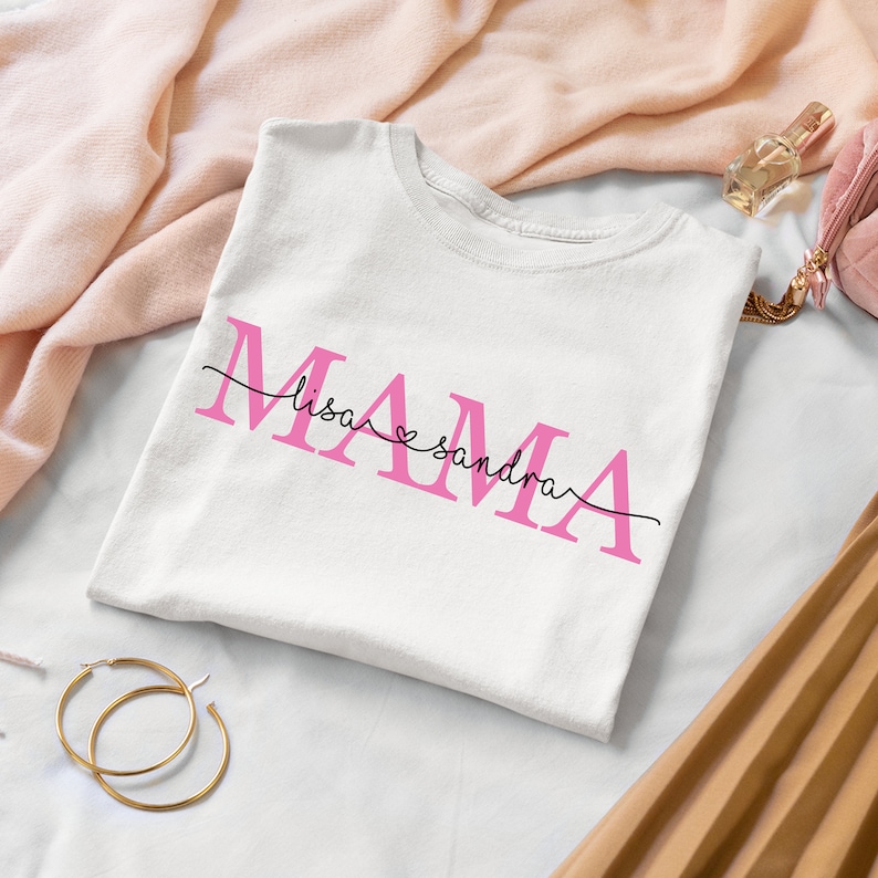 Frauen T-Shirt Mama personalisiert mit Namen der Kinder Geburtsjahr Geschenk für Mutter Muttertagsgeschenk Muttertag Bild 5
