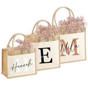 Bolsa de juta sustentável personalizada com seu nome e inicial | Ideia para presente sacola de juta sacola de compras feita de juta e algodão