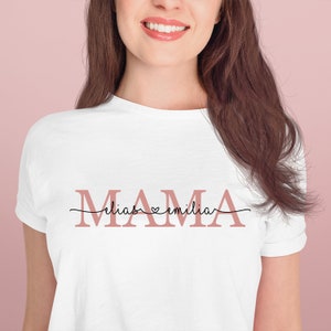 Frauen T-Shirt Mama personalisiert mit Namen der Kinder Geburtsjahr Geschenk für Mutter Muttertagsgeschenk Muttertag Bild 1