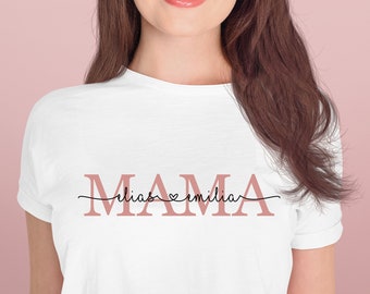 T-shirt donna Mamma personalizzata con nomi dei bambini Anno di nascita Regalo per la mamma Regalo per la festa della mamma Festa della mamma