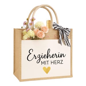 Personalized Educator Teacher Midwife Colleague Jute Bag Sustainable Gift Bag Shopping Bag made of 100% Jute & Cotton