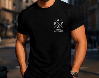 Personalisiertes Herren-T-Shirt für Papa mit Namen und Geburtsjahren der Kinder als Vatertagsgeschenk Vater