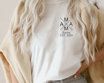 T-shirt femme Maman personnalisé avec prénoms enfants Année de naissance Cadeau pour maman Cadeau fête des mères Fête des mères