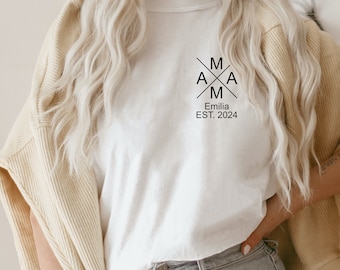 Women's T-shirt "Mom" personalized with children's names and birth years - gift for mothers, Mother's Day gift.