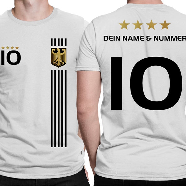 Kinder & Unisex Personalisiertes Fußball Trikot aus 100% Baumwolle Deutschland Set T-Shirt mit Hose