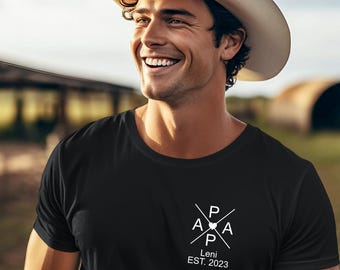 Personalized men's t-shirt for dad with children's names and birth years as a Father's Day gift