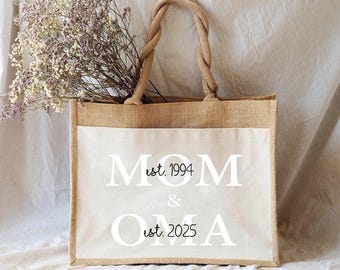 Nachhaltige MOM-OMA Jute-Tasche mit deinen Initial personalisiert | Geschenkidee Jute-Beutel Einkaufstasche aus Jute und Baumwolle