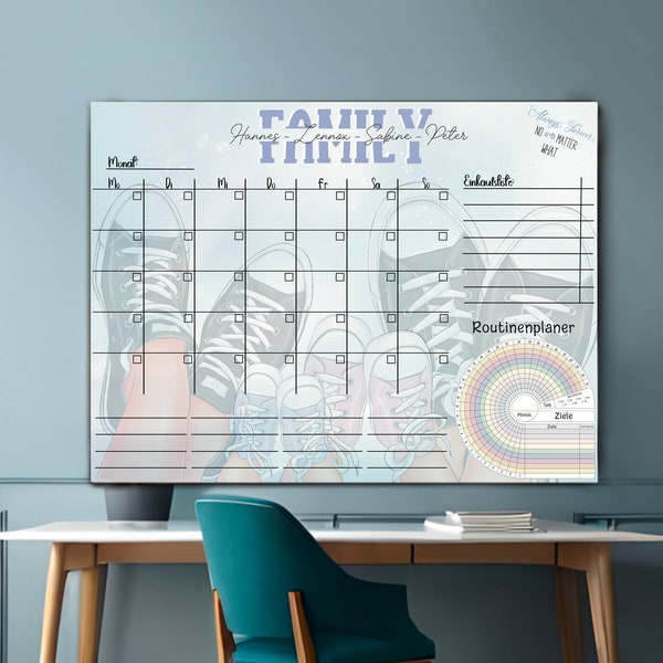 XXL monthly family planner customizable on acrylic glass 80x60 - reusable family planner with individual lists