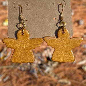 Golden Angel Earrings: Handmade Polymer Clay Religious Jewelry