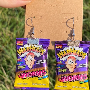 Sour Gummy Worm Warheads Earrings: Novelty Candy Jewelry