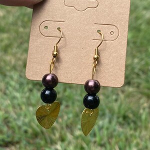 Brown and Black beaded Heart Earrings | gifts for her | Heart earrings | Gold Heart Earrings | black beaded earrings | birthday gifts |
