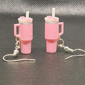 Stanley Tumbler Cup Earrings: Stainless Steel Silver Plated Hooks