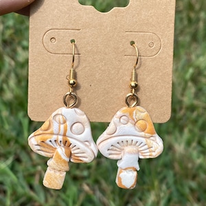 White and Gold Clay Mushroom Earrings | Mushroom Earrings | Handmade Earrings | mushroom lover gift | gifts for her | Christmas gifts | gift