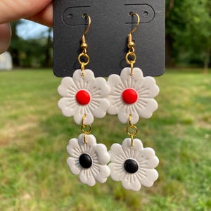 Red and Black Gothic Floral Dangle Earrings: Punk Vegas Style