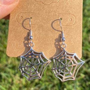 Silver Spider Web Earrings | Spooky Spider Web Earrings | Halloween Earrings | Spooky Season Jewelry | Halloween Jewelry | Goth Jewelry |