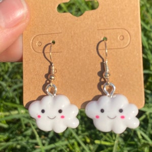 Happy Cloud Earrings | Cloud earrings | Cute Earrings | Kawaii Earrings |  teacher Earrings | kid Earrings | Girly | Gifts for her | white