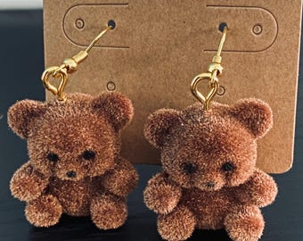 Soft brown and gold felt teddy bear earrings | Teddy Bear Earrings Soft Earrings | Cute Earrings | felt earrings Unique Earrings gifts