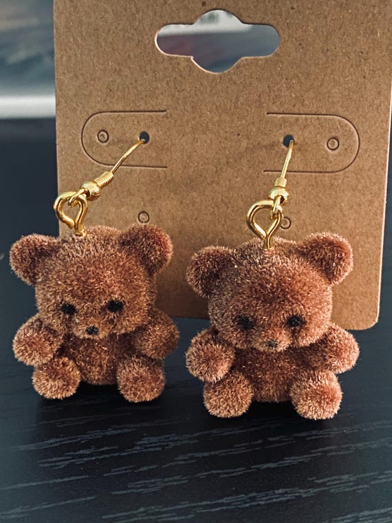 Soft brown and gold felt teddy bear earrings | Teddy Bear Earrings Soft Earrings | Cute Earrings | felt earrings Unique Earrings gifts