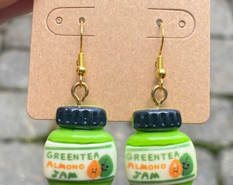 Green Tea Almond Jam Earrings: Golden Stainless Steel Hooks