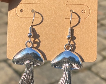 Silver Mushroom Earrings: Stainless Steel Fairycore Jewelry